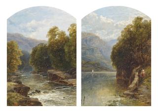 John Brandon Smith - Figures on a path by a lake; and A wooded stream