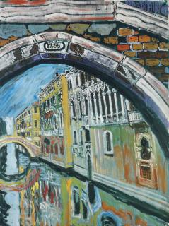 John Bratby, R.A. - Canal Bridge, Venice