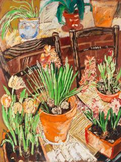John Bratby R.A. - Hyacinths in Pots in Hove
