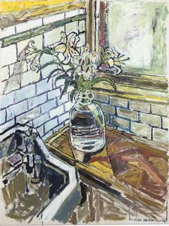 John Bratby, R.A. - Lilium Auratum Bathed in Light in Bathroom