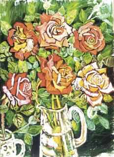 John Bratby, R.A. - Royal Red Roses in a Glass Mug