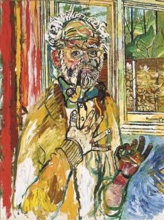 John Bratby, R.A. - Self-portrait with yellow pipe
