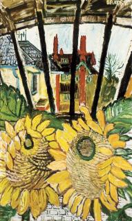 John Bratby, R.A. - Sunflowers in a Greenhouse