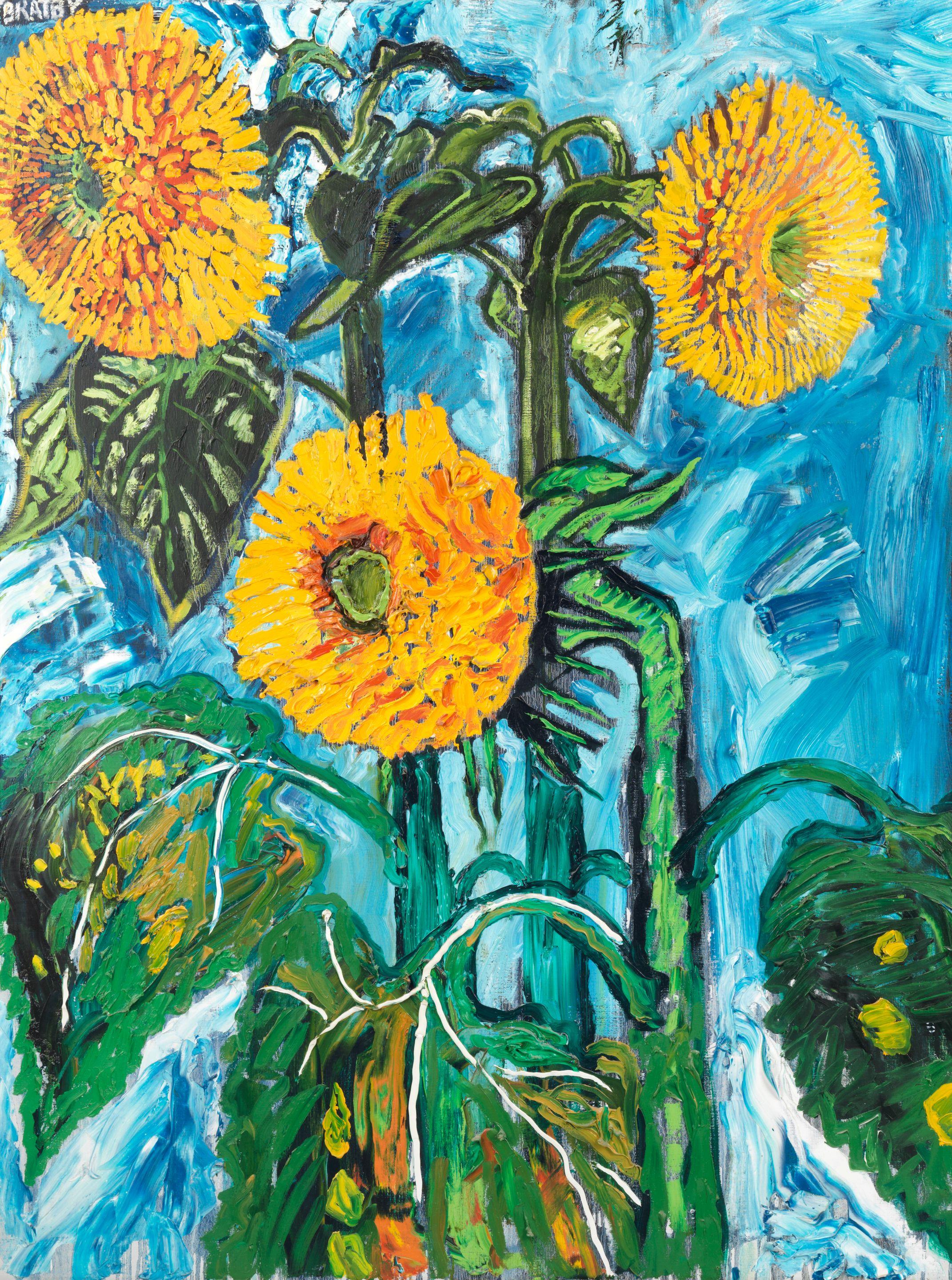 John Bratby R.A. - Three Sunflowers