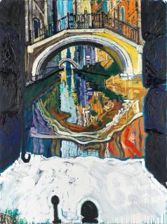 John Bratby R.A. - Venice: Humpback Arch and Reflection