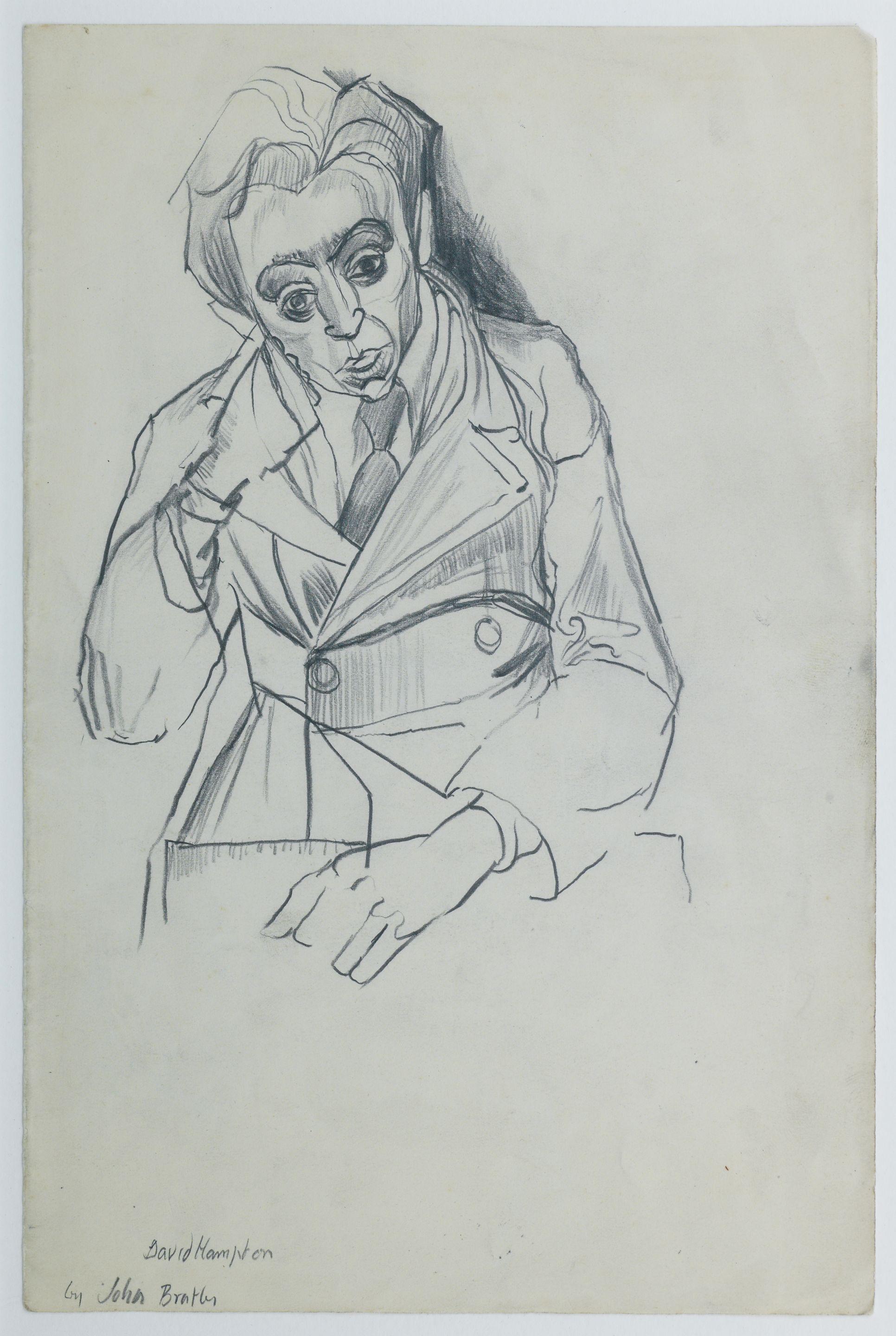 John Bratby RA - A portrait sketch of David Hampton 28 x 19cm (11 x 7 1/2in); 20 x 18cm (7 7/8 x 7 1/16in); and 29.3 x 21cm (11 9/16 x 8 1/4in). unframed, but mounted