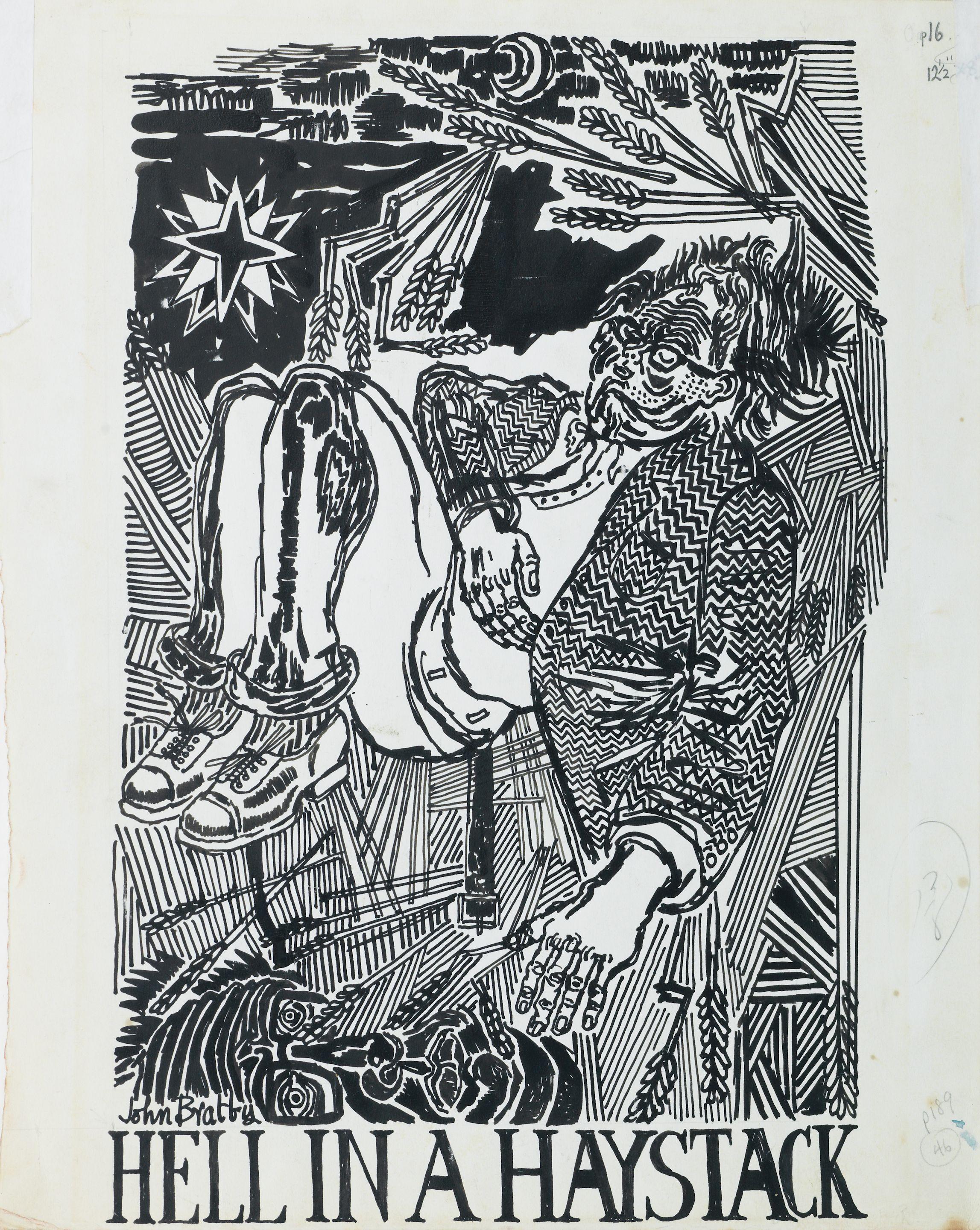 John Bratby RA - Hell in a Haystack sheet 32 x 25.5cm (12 5/8 x 10 1/16in); and 41 x 25.5cm (16 1/8 x 10 1/16in). the first unframed, but mounted; the second framed