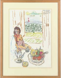 John Bratby - Breakfast With Patti, The Bay Of Naples Beyond