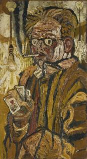 John Bratby - Self Portrait With Playing Cards