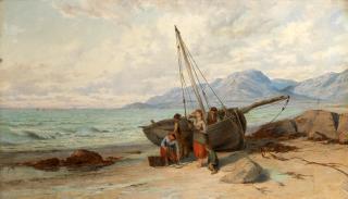 John Brett, ARA - Fisherfolk on the shore unloading their catch