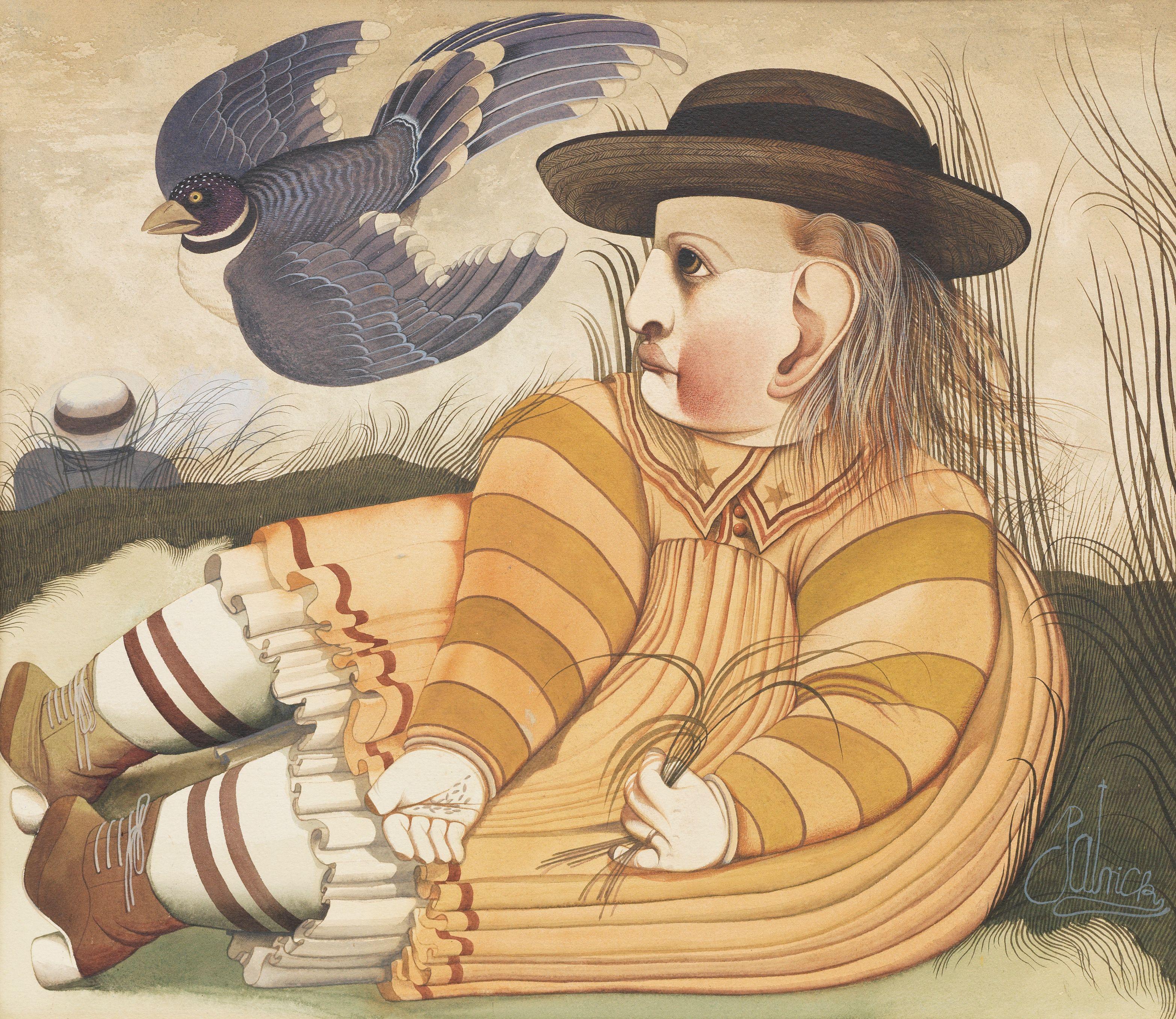 John Byrne RSA - Boy with Blackbird