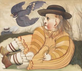 John Byrne RSA - Boy with Blackbird