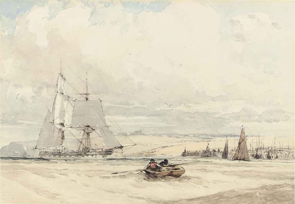 John Callow, O.W.S. - A merchantman in the Channel off Newhaven, Sussex
