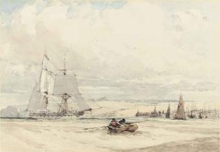 John Callow, O.W.S. - A merchantman in the Channel off Newhaven, Sussex