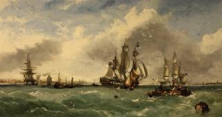 John Callow, O.W.S. - Shipping at the mouth of the River Medway