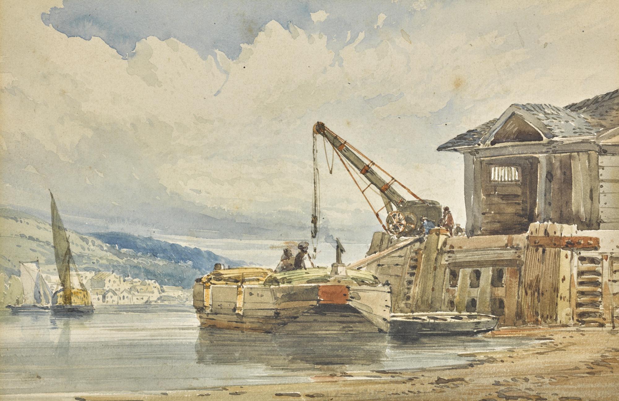 John Callow - Kingswear Looking Towards Dartmouth; Together With Rowing Out To A Ship At Anchor