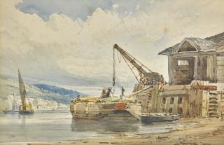 John Callow - Kingswear Looking Towards Dartmouth; Together With Rowing Out To A Ship At Anchor