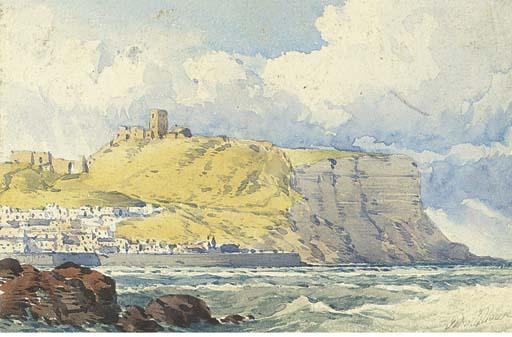 John Callow - Scarborough (illustrated); St. Michael\'s Mount; Castle ruins above a river; and A wooded landscape