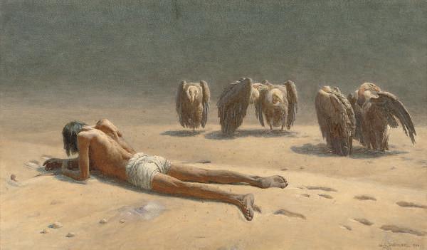 John Charles Dollman, R.W.S. - Abandoned: vultures in the desert