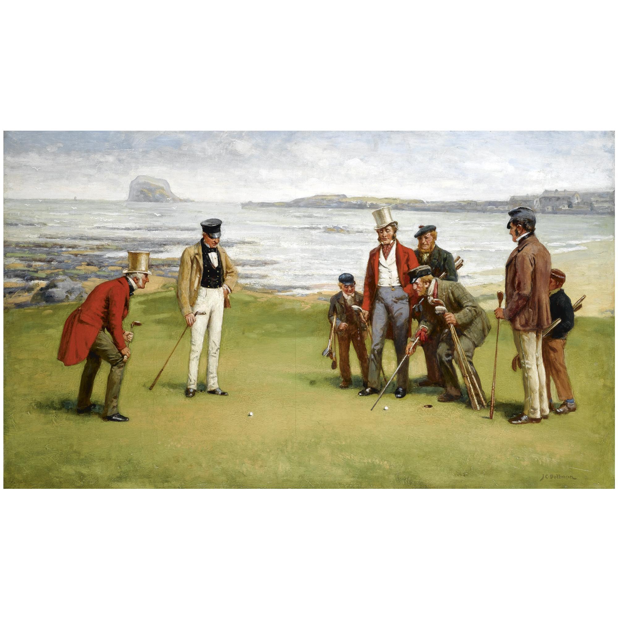 John Charles Dollman R.W.S - Lord Rosebery, Admiral Fleming, The Duke Of Buccleuch And Lord Charles Hope With Their Respective Caddies At North Berwick