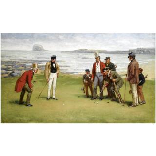 John Charles Dollman R.W.S - Lord Rosebery, Admiral Fleming, The Duke Of Buccleuch And Lord Charles Hope With Their Respective Caddies At North Berwick