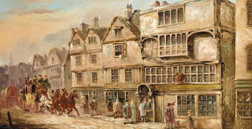 John Charles Maggs - A coach and four outside the Cock Tavern, Bishopsgate Street