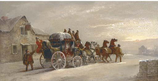 John Charles Maggs - The London to Manchester mail coach outside The Sun Inn