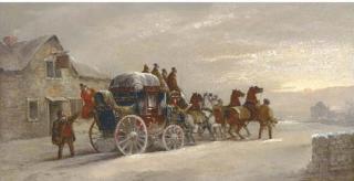John Charles Maggs - The London to Manchester mail coach outside The Sun Inn