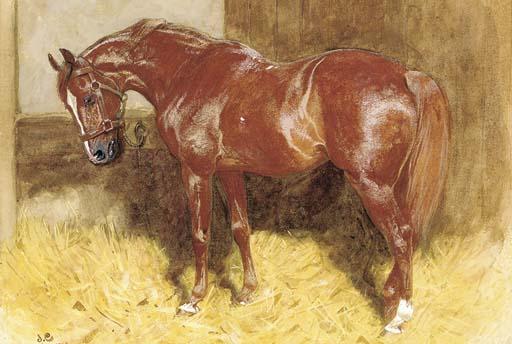 John Charlton, R.I., R.O.I., R.B.A. - A chestnut hunter in a stable