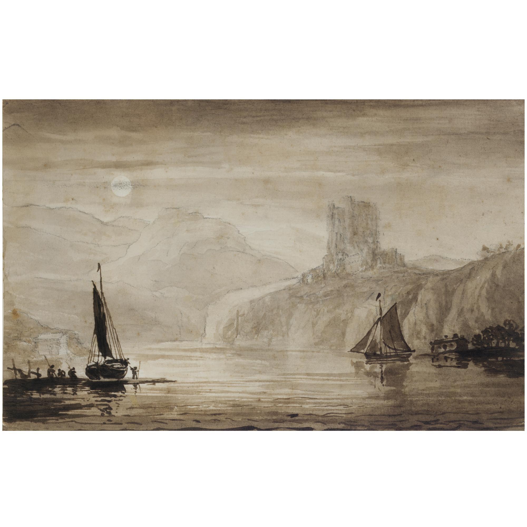 John Christian Schetky - Boats On The River Tweed, Overlooked By Norham Castle