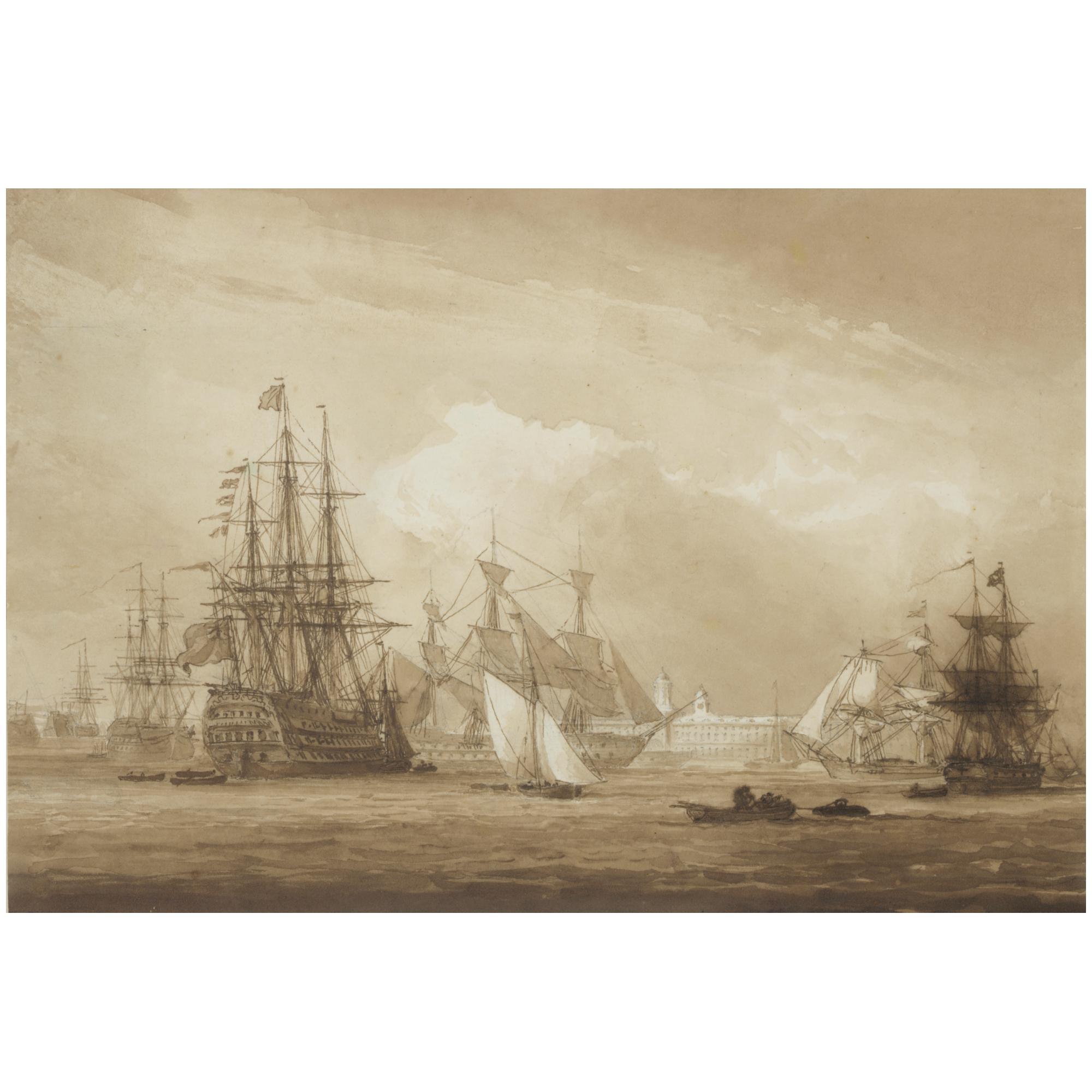 John Christian Schetky - H.M.S Victory And Other Ships In Portsmouth Dockyard