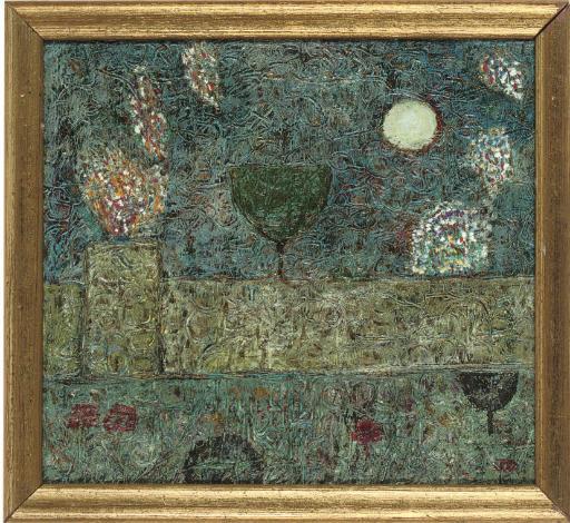 John Christopherson - Fireworks In A Garden; Pinetree And Moon (1); Landscape With Winding Path; Male Musician; And Flowers In A Jug