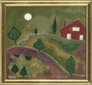 John Christopherson - House Near Kenwood; Hill Cottages At Night (2); Scrapyard Crane; And Barges By A Factory