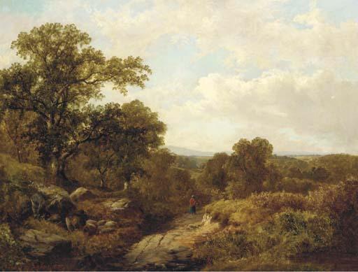 John Clayton Adams - A Wooded Landscape With A Figure On A Path