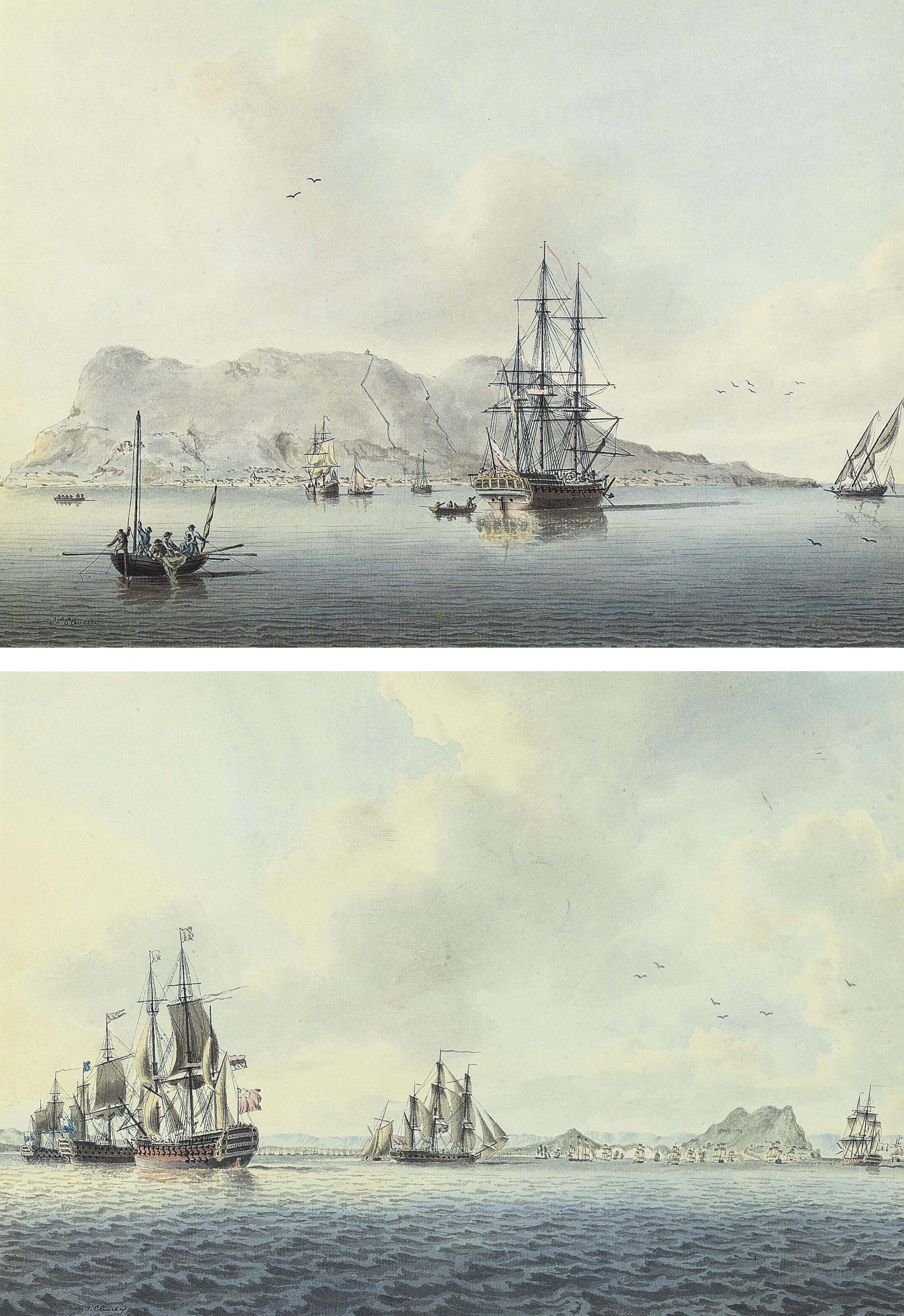 John Cleveley, Jun. - A Royal Navy frigate anchored off Gibraltar; and The British fleet lying in Gibraltar Bay (both illustrated)