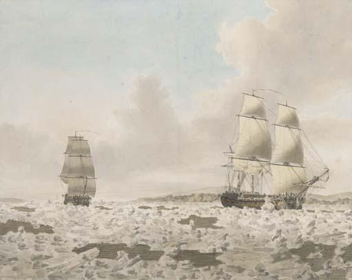 John Cleveley, Jun. - H.M.S. Carcass with the young Nelson aboard and H.M.S. Racehorse searching for the North West Passage in 1773