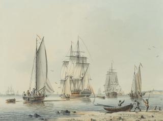 John Cleveley, Jun. - Royal Navy Frigates And Other Shipping In A Calm Off The North Foreland