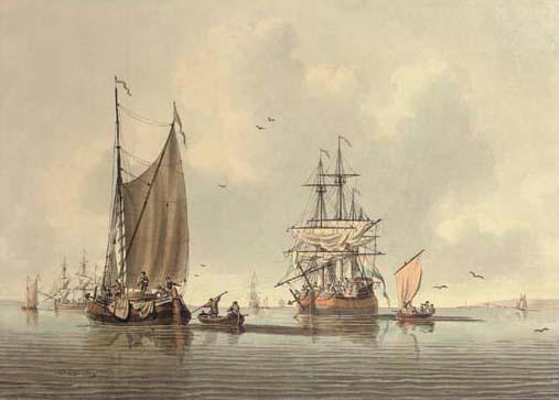 John Cleveley, Jun. - Shipping Becalmed