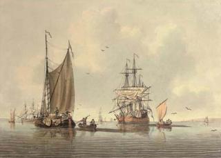 John Cleveley, Jun. - Shipping Becalmed