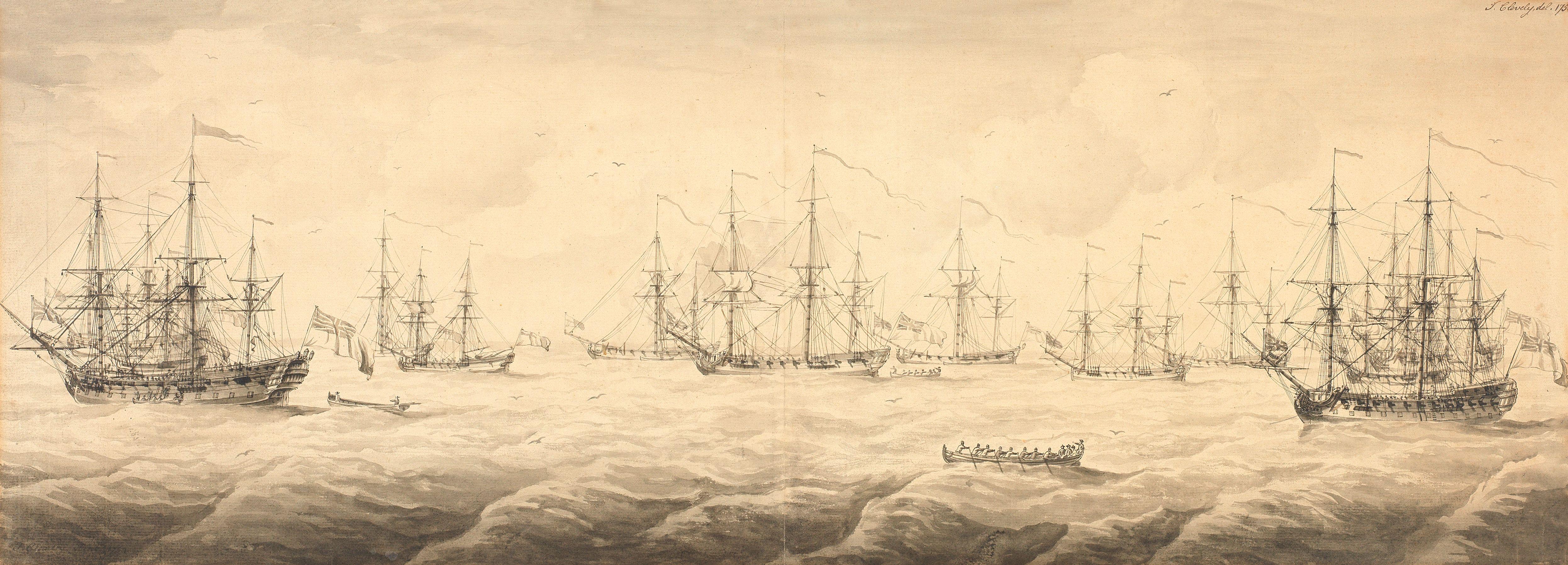 John Cleveley the Elder - A peacetime fleet at anchor