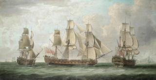 John Cleveley The Elder - The East Indiaman Alfred in three positions off St Helena