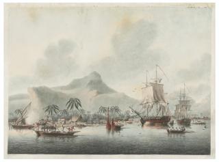 John Cleveley - Views In The South Seas: A View Of Huaheine; A View In Moorea; A View In Matavai Bay; And A View Of Owhyhee, By F. Jukes