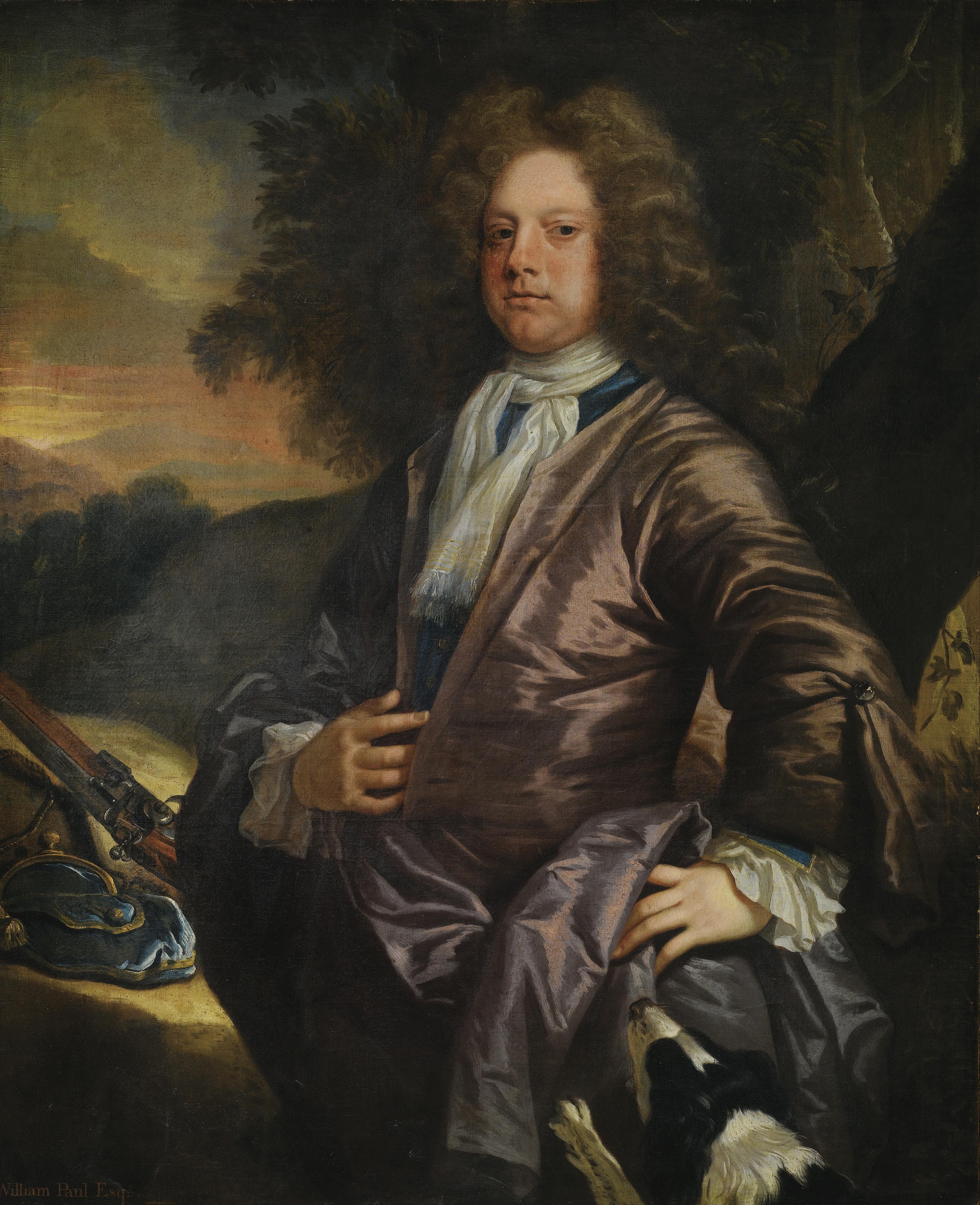 John Closterman - Portrait Of William Paul (1673-1711) Of Bray, Berkshire, With His Dog And A Gun