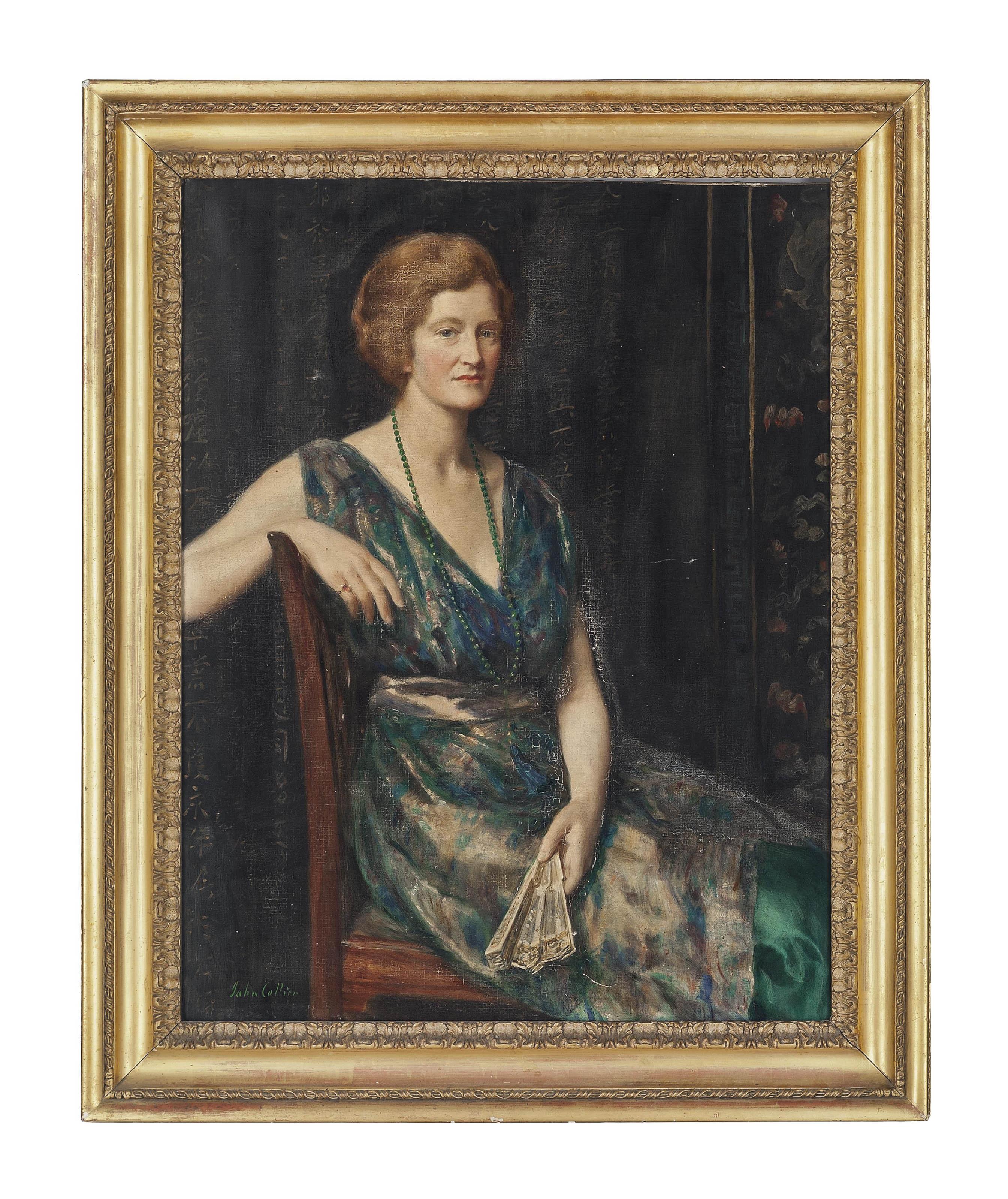 John Collier - Portrait Of A Lady, Thought To Be Mrs Geoffrey Pynam Of Guildford, Seated, In A Green Dress