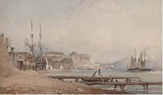 John Connell Ogle - A Paddlesteamer Lying Off Corfu Before The Palace