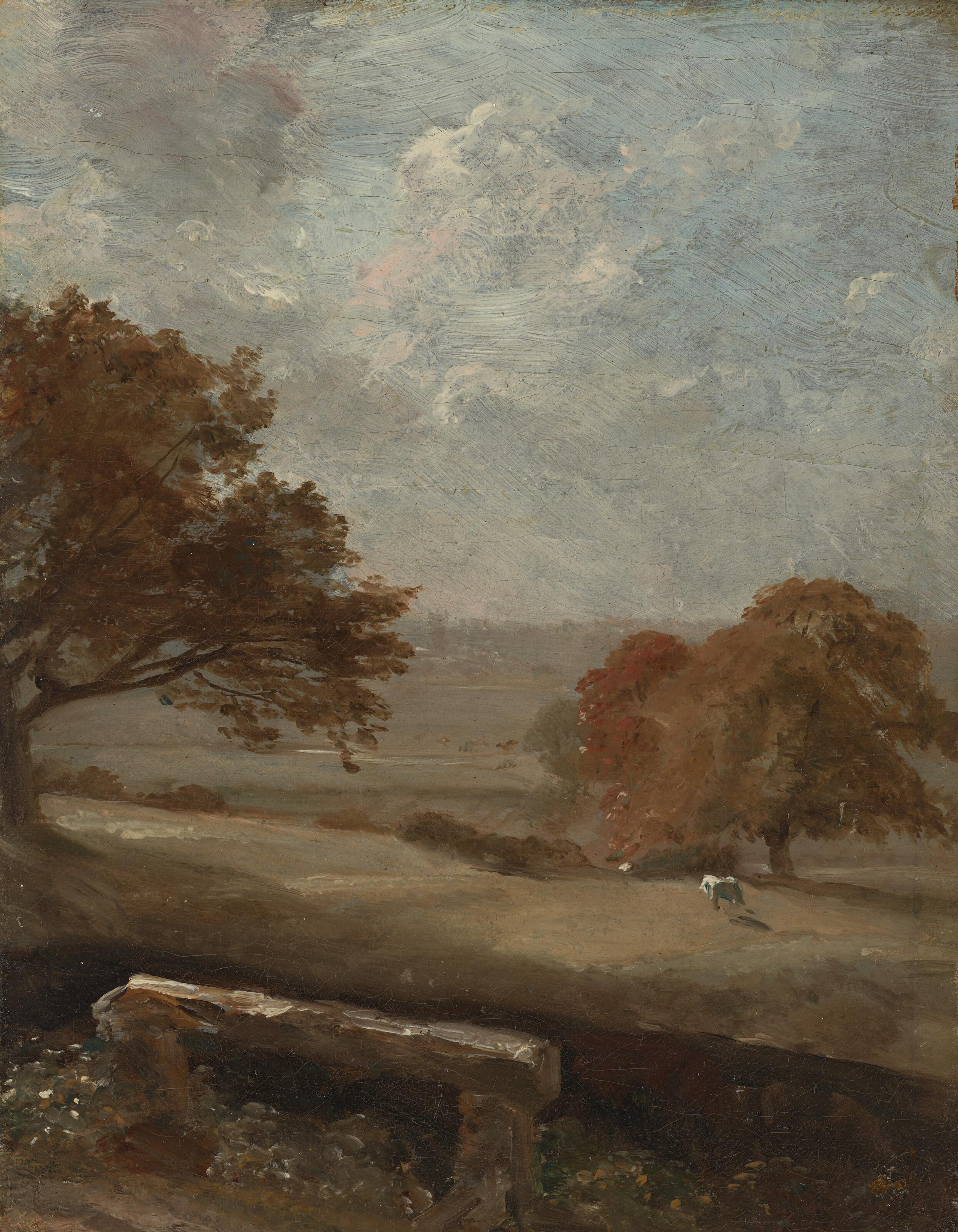 John Constable, R.A. - A park glade, with Dedham Church beyond
