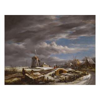 John Constable, R.A. - A Winter Landscape With With Figures On A Path, A Footbridge And Windmills Beyond (After Jacob Van Ruisdael)