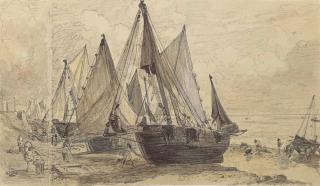 John Constable, R.A. - Brighton Beach, with fishing boats