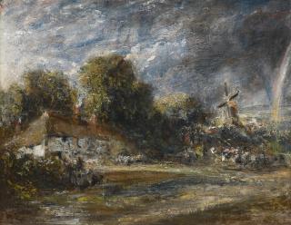 John Constable, R.A. - Landscape With A Red-Tiled Cottage, A Windmill And A Rainbow