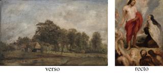 John Constable, R.A. - Saint Theresa interceding for Bernardino de Mendoza, after Rubens (recto); and A wooded landscape with a cottage beyond (verso)